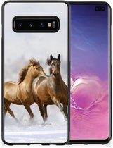 TPU Gripcase Geschikt voor Samsung Galaxy S10+ Smartphone Hoesje met Zwarte rand Paarden