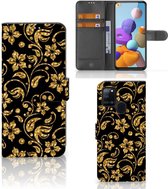 Telefoonhoesje Samsung Galaxy A21s Bookcase Cadeau voor Oma Gouden Bloemen