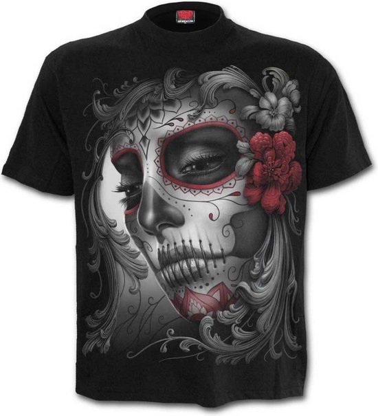 Foto: Spiral unisex tshirt l skull roses zwart