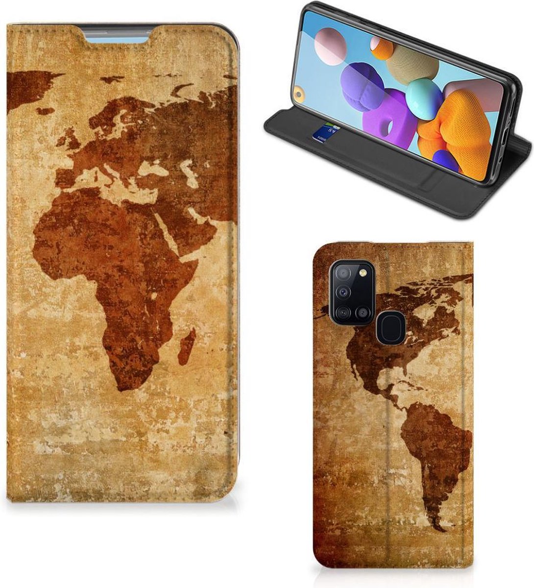 Samsung Galaxy A21s Book Cover Wereldkaart