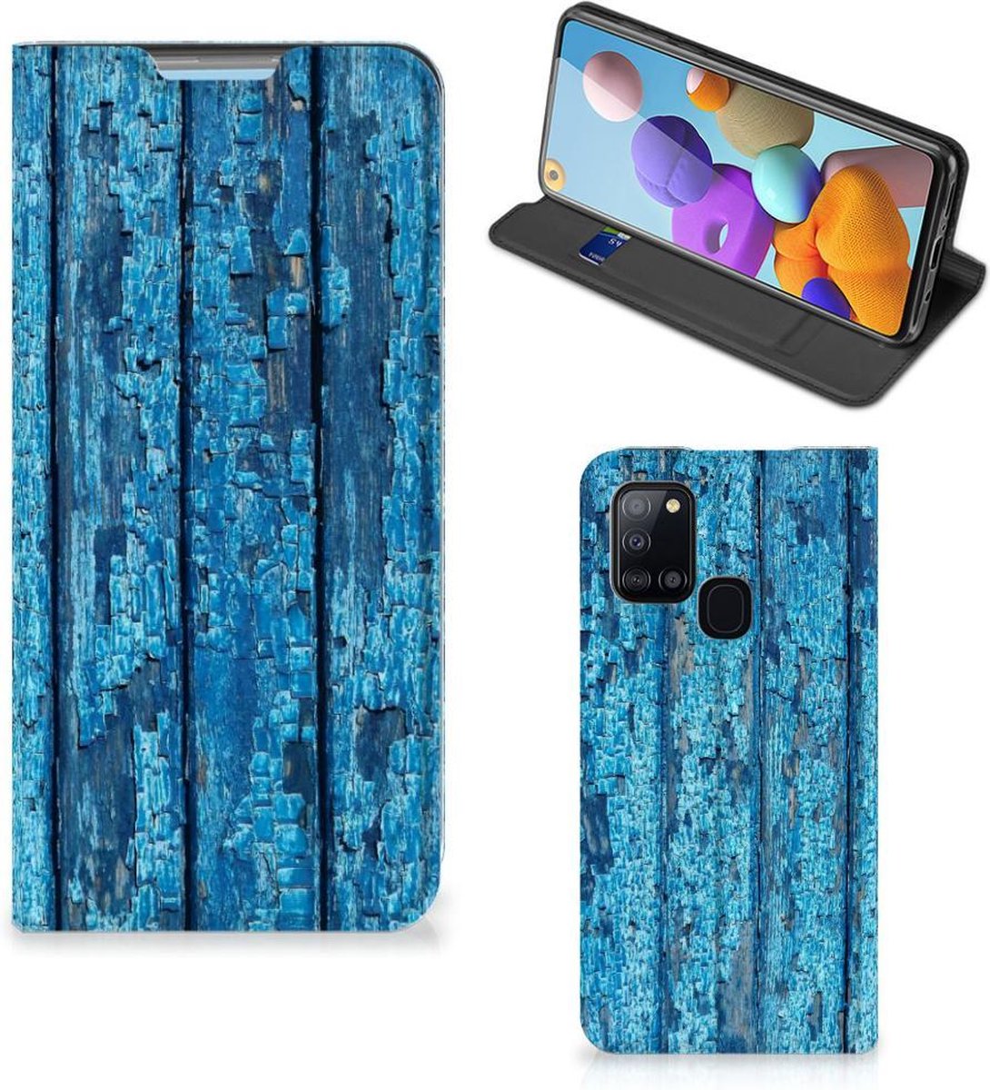 Samsung Galaxy A21s Book Wallet Case Wood Blue