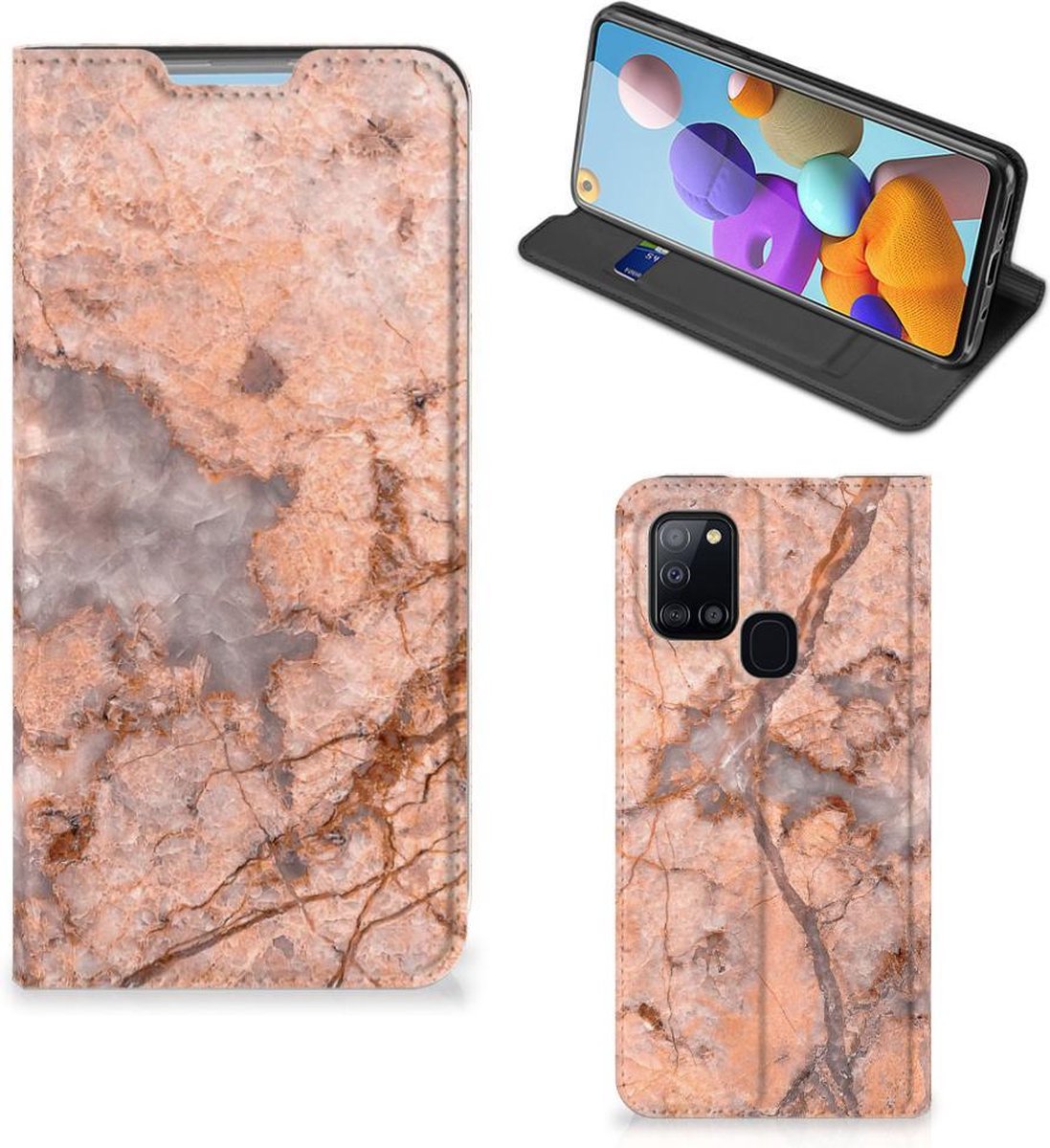 Samsung Galaxy A21s Standcase Marmer Oranje