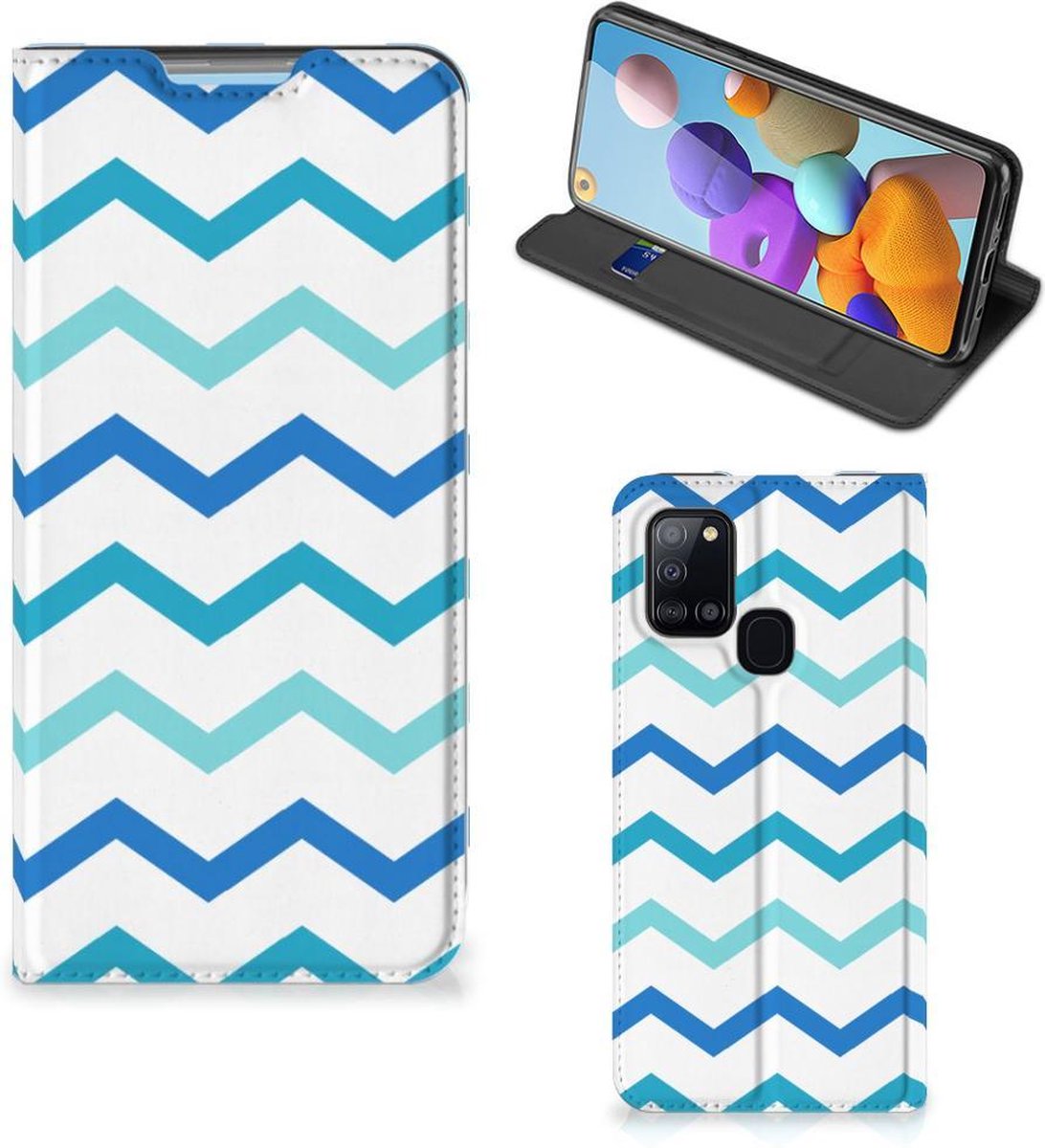 Samsung Galaxy A21s Hoesje met Magneet Zigzag Blauw