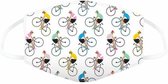 Mondkapje wit met race fietsers Cycle Works Fiets Design Herbruikbaar Mondmasker - Large