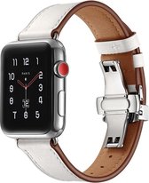 Apple Watch 41MM / 40MM / 38MM Bandje Echt Leer met RVS Vlindersluiting Wit