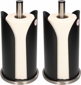2x Zwarte metalen keukenrolhouders rond 15 x 31 cm - Zeller - Keukenbenodigdheden - Keukenaccessoires - Keukenpapier/keukenrol houders - Houders/standaards voor in de keuken