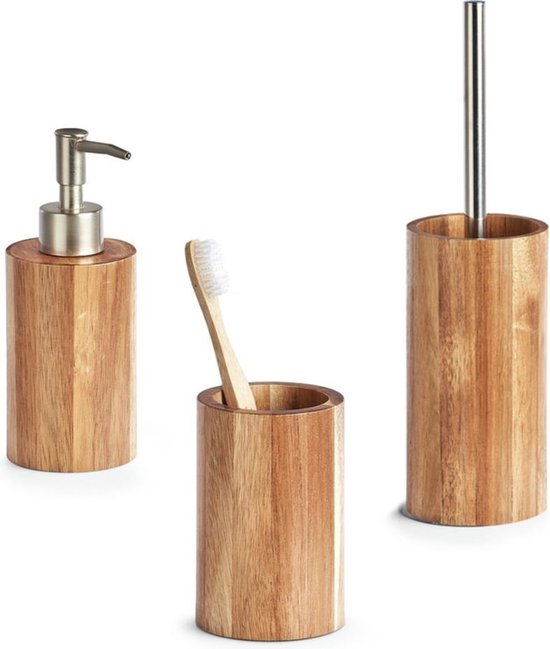 Acacia houten badkamer/toilet accessoire set 3-delig - Zeller - Huishouding  -... | bol.com
