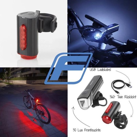 FISCHER Feu Arrière Vélo Double Avec Éclairage Sol 360° - Batterie Rechargeable Ultra Visible
