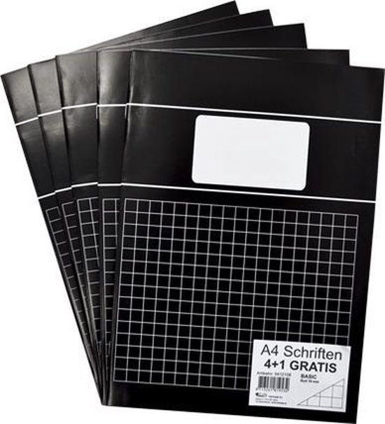 SOHO Schriften - A4 formaat - 70 grams papier - Met kantlijn - Zwart - Ruit 10mm - 80 bladzijden - 5 stuks