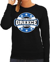 Have fear Greece is here sweater met sterren embleem in de kleuren van de Griekse vlag - zwart - dames - Griekenland supporter / Grieks elftal fan trui / EK / WK / kleding L
