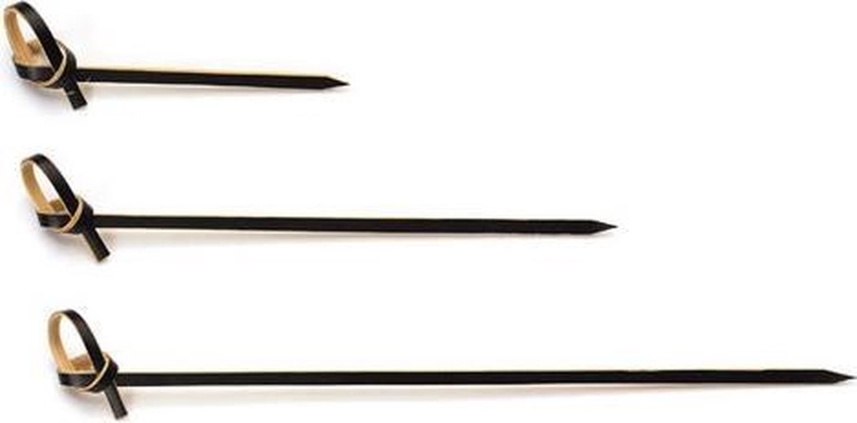 200 st. 200st. Bamboe Cocktailprikkers Knoop Zwart model -  150mm