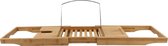 Badplank Bamboe. 70-105 x 22 x 4cm (verstelbaar)- Badrek Met Wijnhouder. Boekenhouder/Tablethouder en Luxe Zeephouder