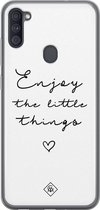 Samsung A11 hoesje siliconen - Enjoy life | Samsung Galaxy A11 case | zwart | TPU backcover transparant