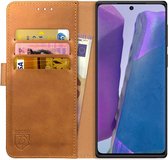 Rosso Element Book Case Wallet Hoesje Geschikt voor Samsung Galaxy Note 20 | Portemonnee | 3 Pasjes | Magneetsluiting | Stand Functie | Licht Bruin