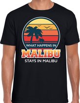Malibu zomer t-shirt / shirt What happens in Malibu stays in Malibu voor heren - zwart - Malibu party / vakantie outfit / kleding/ feest shirt XL