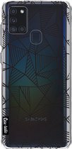 Casetastic Samsung Galaxy A21s (2020) Hoesje - Softcover Hoesje met Design - Abstraction Lines Black Transparent Print
