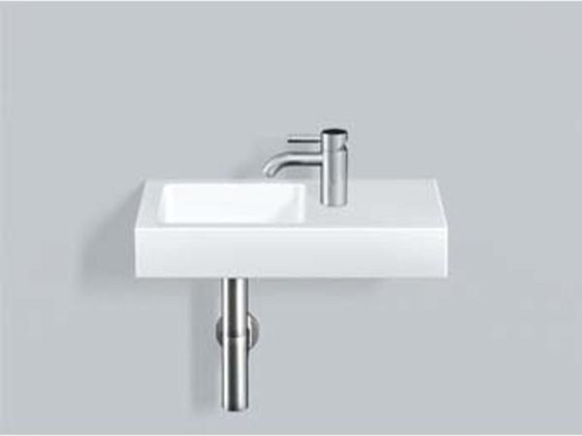 Alape WT.QS525H.L wastafel met plug 52.5x32.5cm zonder overloop kraang. rechts kom links wit op Prijzenvolger.com