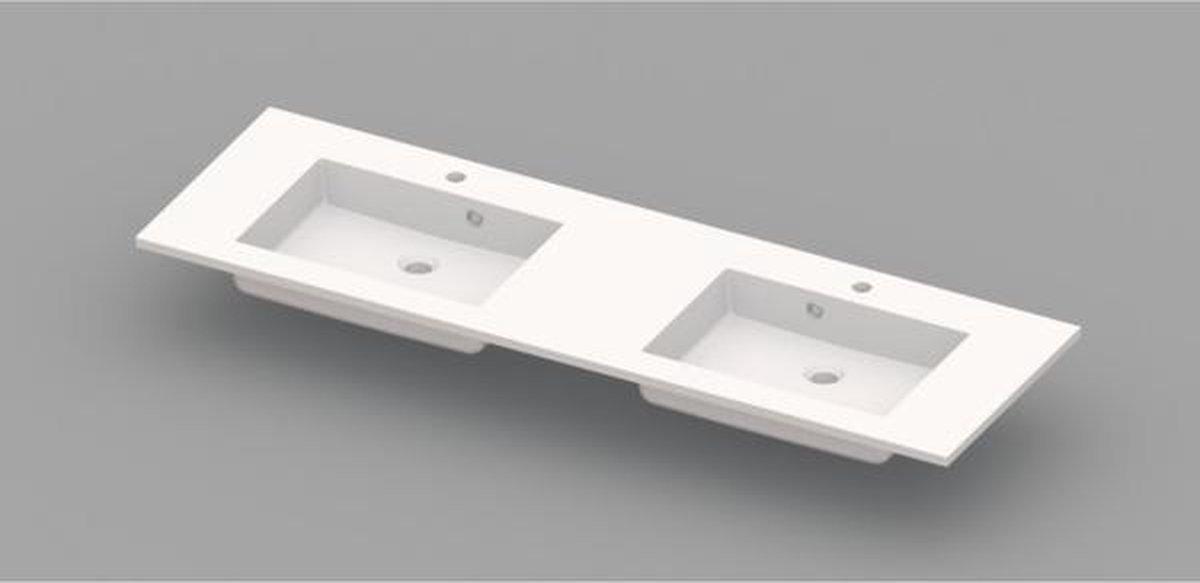 Nemo Spring Coste meubelwastafel 1600 x 500 x 200 mm met 2 afvoergaten D 45 mm 2 kraangaten met overlopen wit kunstmarmer