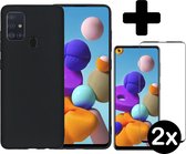 Hoesje Geschikt voor Samsung A21s Hoesje Siliconen Case Hoes Met 2x Screenprotector - Hoes Geschikt voor Samsung Galaxy A21s Hoes Cover Case - Zwart