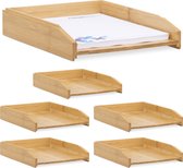 Relaxdays 6 x brievenbak stapelbaar - documentenbak - hout - A4 formaat - papierbak bamboe