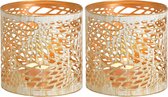 2x Theelichthouders/waxinelichthouders windlichten metaal wit/goud abstract vleugel patroon 11 cm -  Kaarsenhouders/lantaarns - Sfeer lichtjes