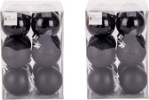 24x Zwarte kunststof kerstballen 6 cm - Mat/glans - Onbreekbare plastic kerstballen - Kerstboomversiering zwart