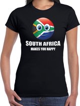 Africa makes you happy landen t-shirt Zuid-Afrika zwart voor dames met emoticon S
