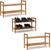 relaxdays 3 x schoenenrek notenhout stapelbaar - 6 etages - voor tot 18 paar schoenen hout