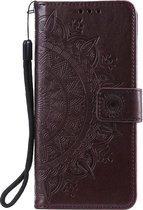 Shop4 - iPhone 12 mini Hoesje - Wallet Case Mandala Patroon Donker Bruin