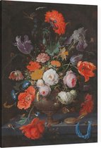 Stilleven met bloemen en een horloge, Abraham Mignon - Foto op Canvas - 75 x 100 cm