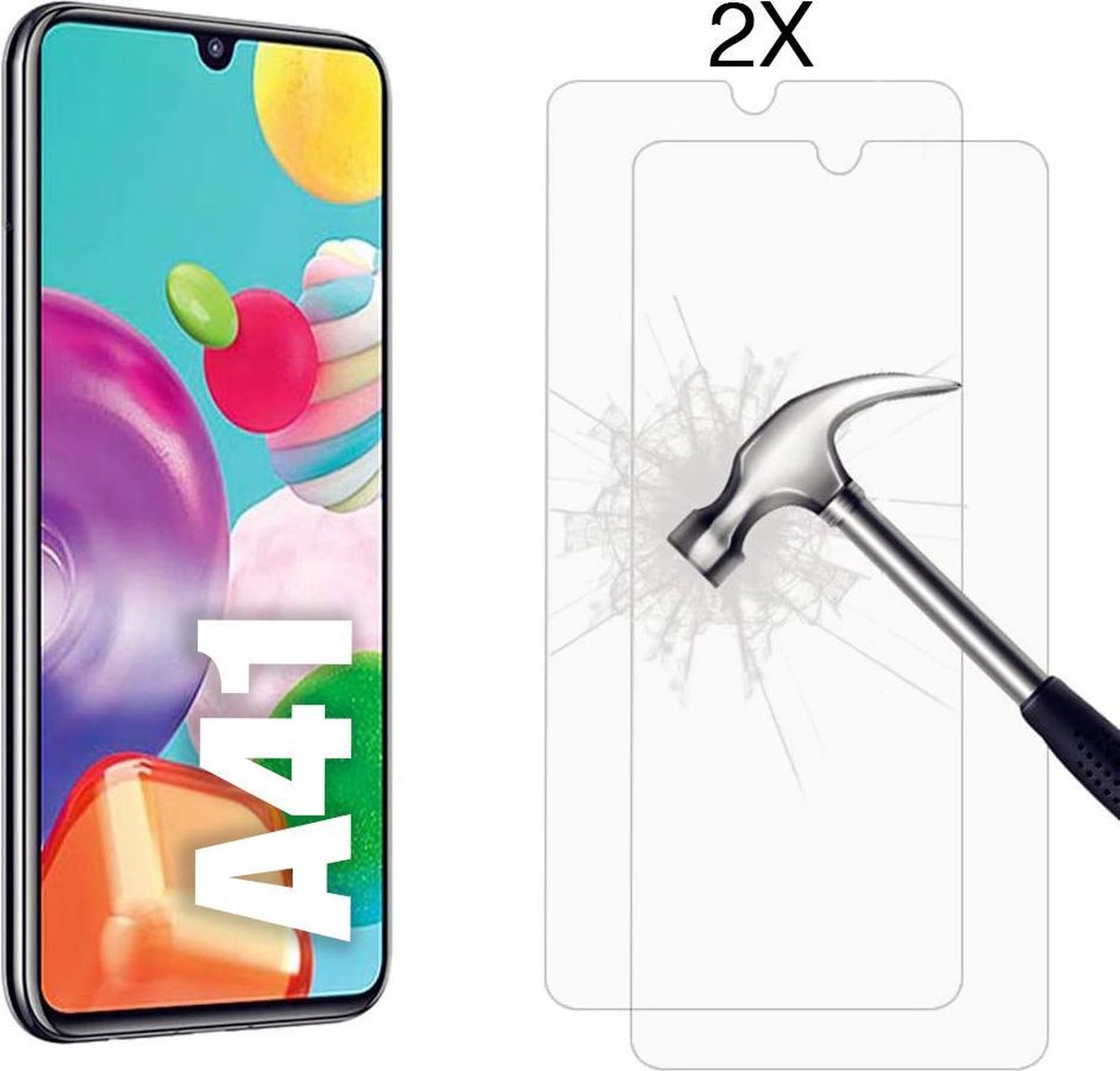 Screenprotector geschikt voor Samsung Galaxy A41 Screenprotector 2X - Tempered Glass - Anti Shock screen protector - 2PACK voordeelpack - EPICMOBILE