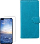 Huawei P40 Lite Portemonnee hoesje Turquoise met 2 stuks Glas Screen protector