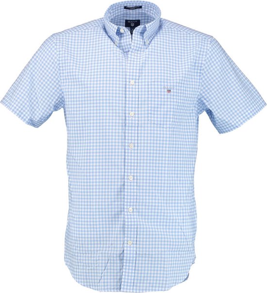 Gant Casual hemd korte mouw Blauw overhemd gingham lichtblauw rf 3046701/468