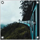 Tuinposter –Blauwe Trein-50x50 Foto op Tuinposter  (wanddecoratie voor buiten en binnen)
