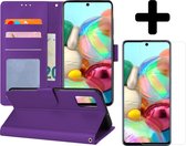 Hoesje Geschikt voor Samsung A71 Hoesje Book Case Hoes Portemonnee Cover Walletcase Met Screenprotector - Hoes Geschikt voor Samsung Galaxy A71 Hoes Bookcase Hoesje - Paars.