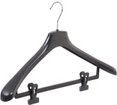 De Kledinghanger Gigant - 5 x Mantel / kostuumhanger kunststof zwart met schouderverbreding en anti-slip knijpers, 48 cm