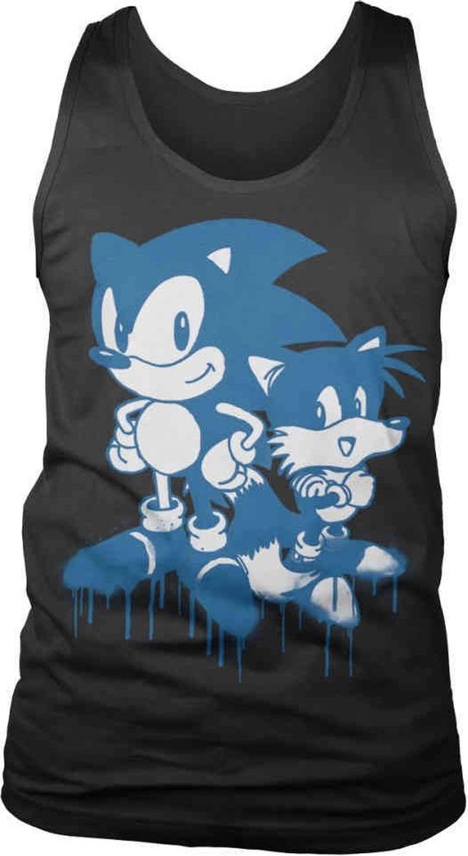 Sonic The Hedgehog Tanktop -XL- Sonic & Tails Sprayed Zwart