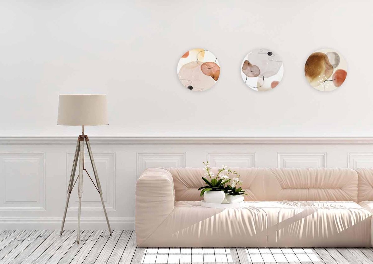 Schilderij - abstract - naturel - Collectie organic shape - Pure Metal - 30 cm rond