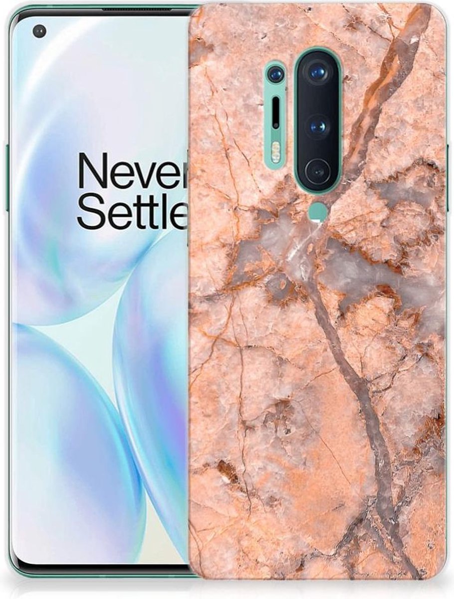 OnePlus 8 Pro TPU Siliconen Hoesje Marmer Oranje