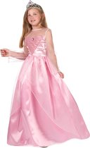 LUCIDA - Lange satijn roze prinsessen jurk voor meisjes - S 110/122 (4-6 jaar)