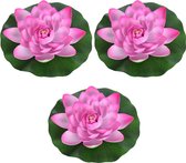 3x Roze drijvende kunst waterlelie bloemen 26 cm - Tuinaccessoires - Vijverbenodigdheden - Vijverdecoratie - Nep/kunst bloemen/planten - Waterlelies