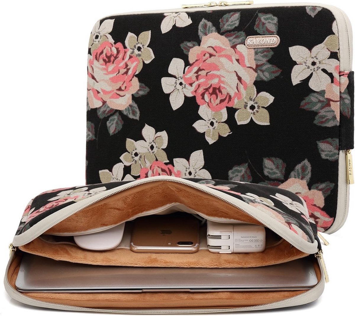 Waterdichte Laptoptas voor 14-14.1 Inch - Laptophoes met Rozenpatroon - Zwart/Roze