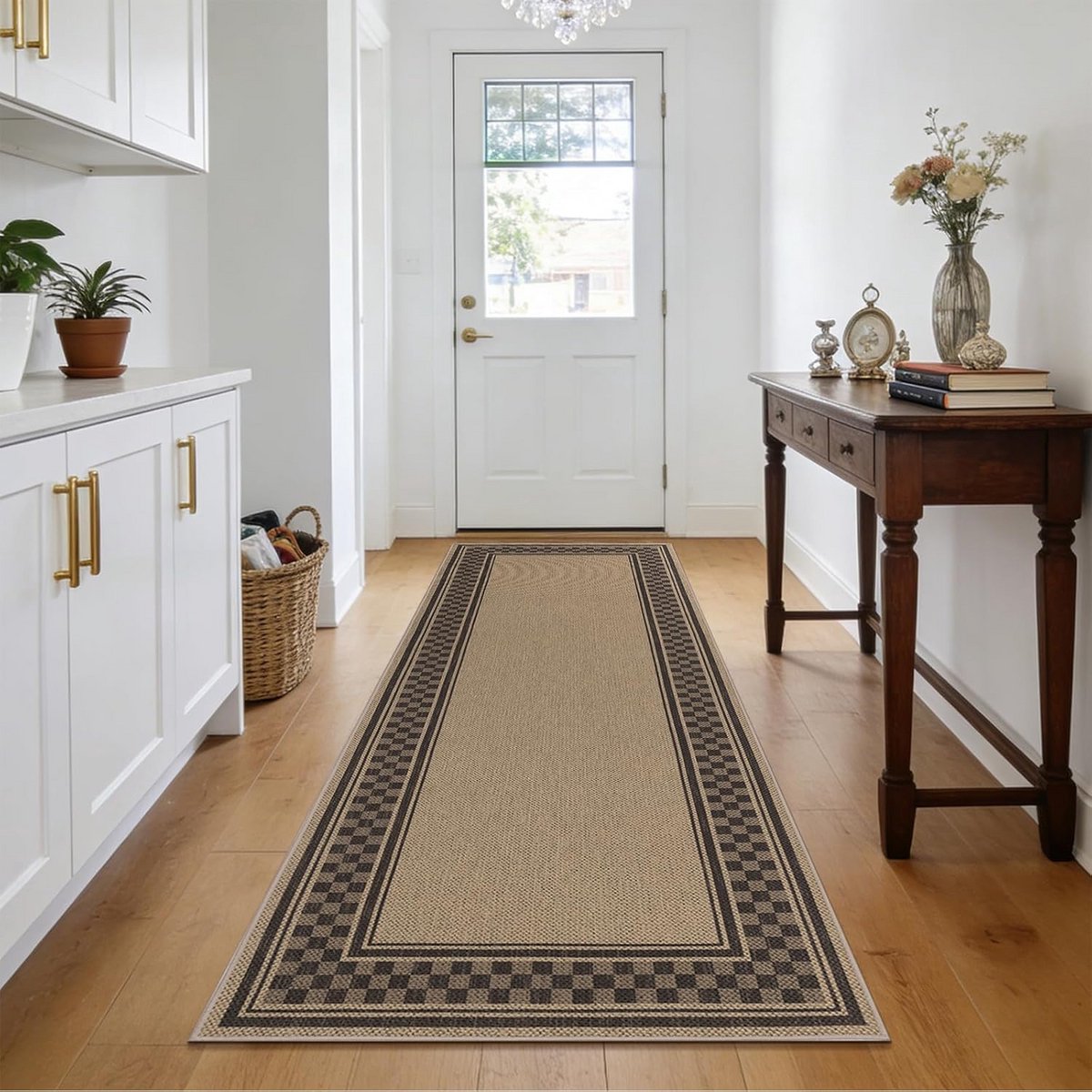 Lange Vloerkleed Runner voor Hal en Keuken Antislip Wasbaar Jute Look Bruin 80x150 cm