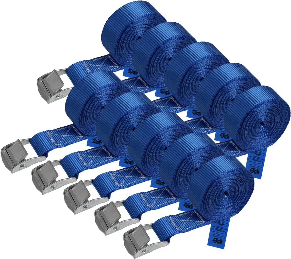 Spanband met Klemgesp - Blauw - 2.5 cm x 4 m - Draagkracht 250 kg - 10 Stuks