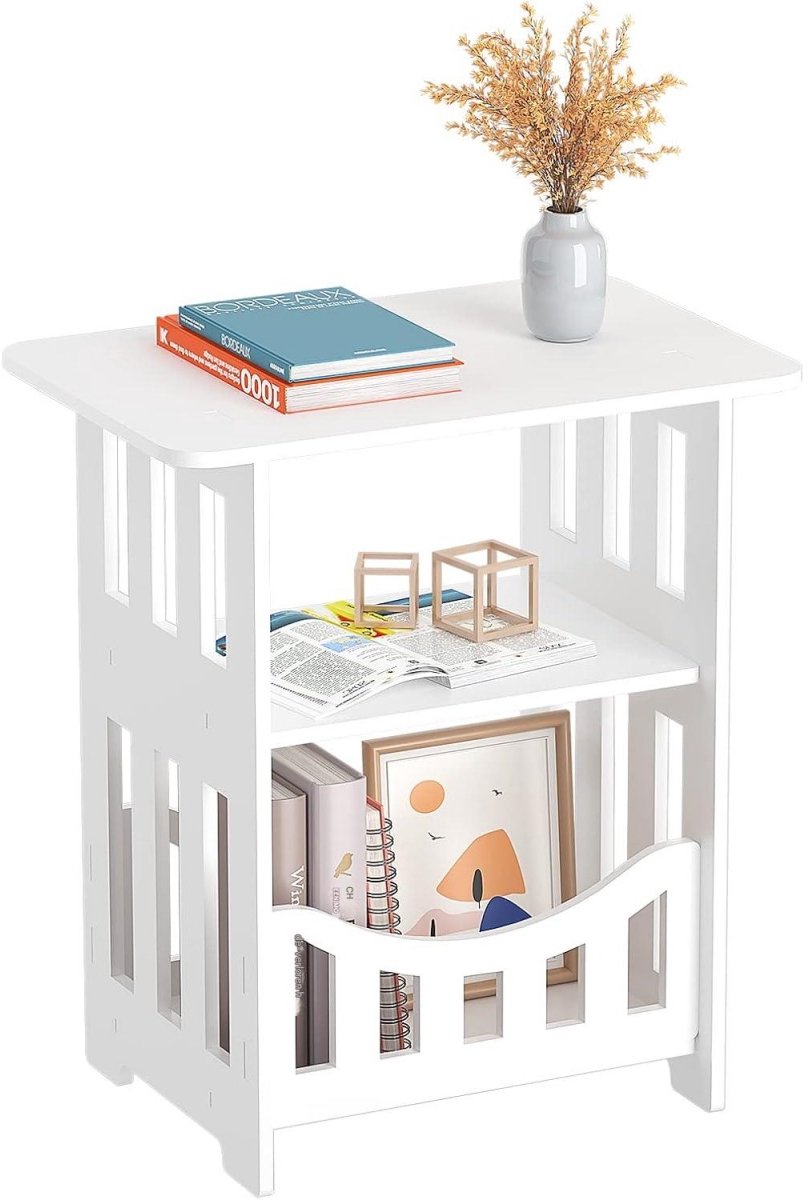 GELLDG Drielaags bijzettafel - nachtkastje - 32x22x40 cm - kan ook als salontafel of bijzettafel gebruikt worden - geschikt voor slaapkamers en woonkamers - wit