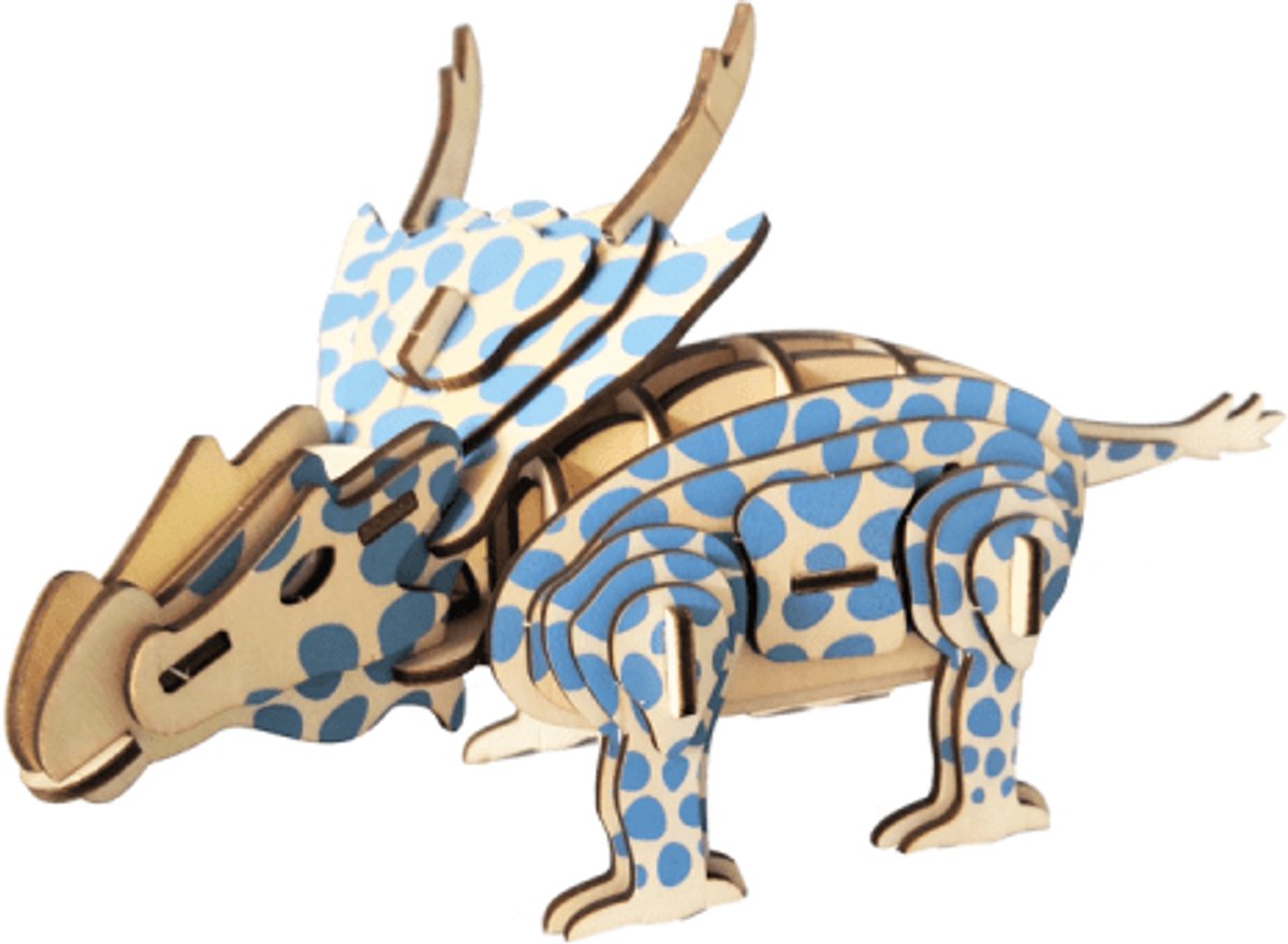 Achelousaurus kleur - 3D Puzzel met Handleiding - DIY - Miniatuur Modelbouw Hout Kinderen en Volwassenen - Houten bouwpakket - Assemblr