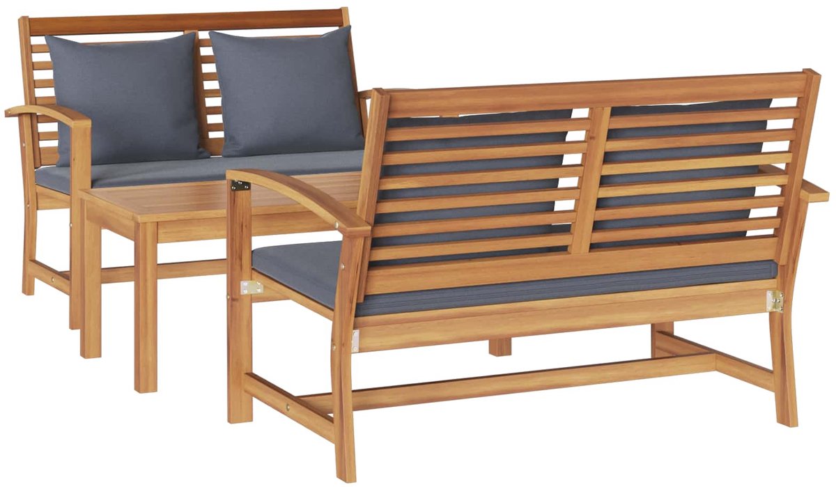 vidaXL - Tuinbank - Set - 3 - pcs - Naturel - Massief - Teakhout