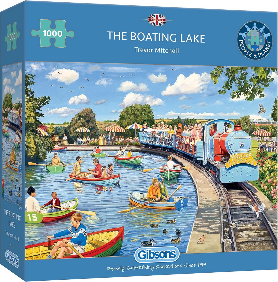 Puzzel 1000 stukjes Zomerdag aan het Meer met Roeiers en Veerboot
