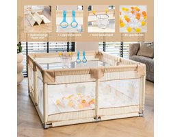 Baby Grondbox – Babybox – Speelbox – Kinderbox – Playpen – Kruipbox – Ballenbak - 120 x 120 x 65 cm – Dubbelzijdige Speelmat – 65 Speelballen – 2 optrekhandvatten – Rits Opening