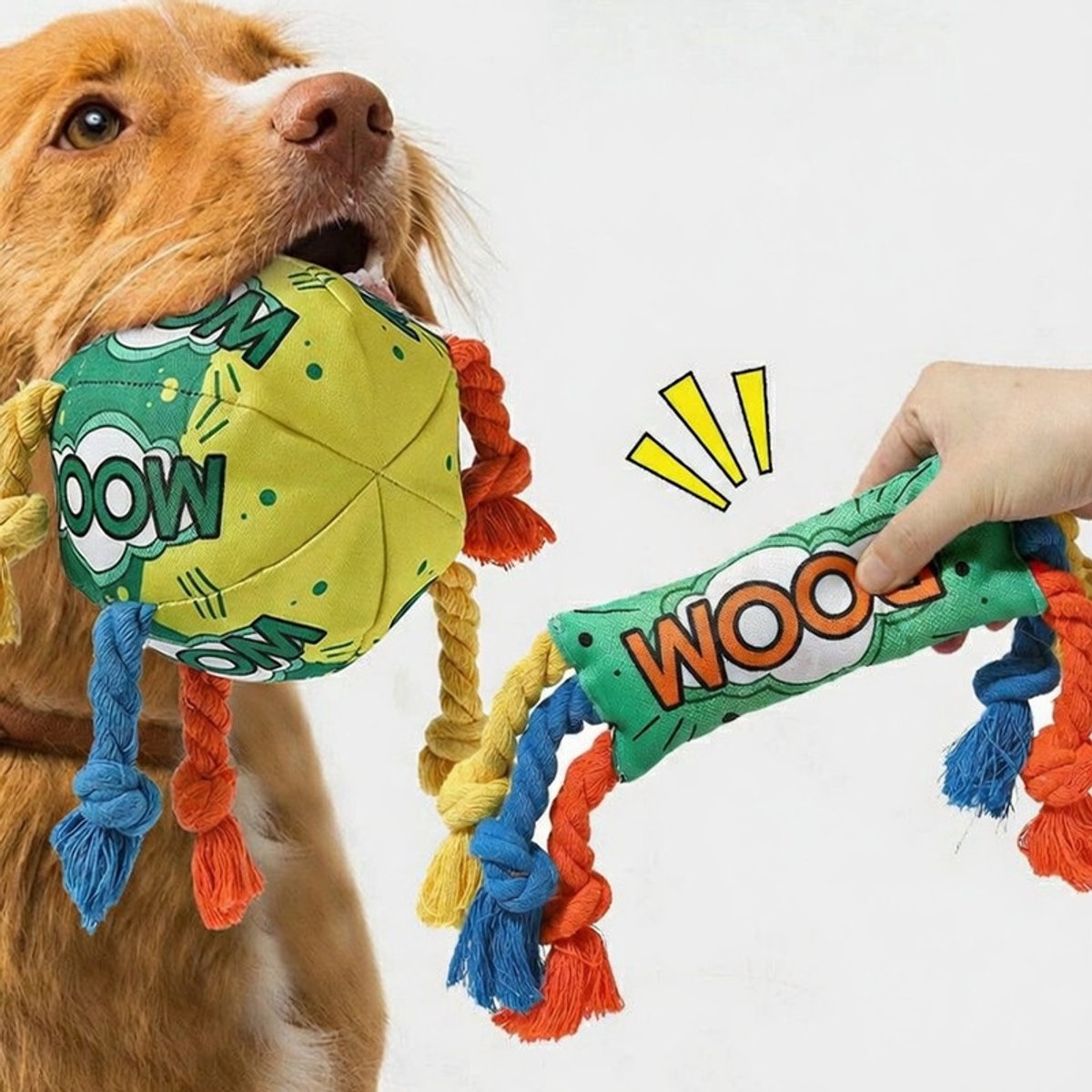 Oneay Hondenspeelgoed set 2 stuks – Bijtbestendige voetbal met touw en trekspel – Voor alle honden